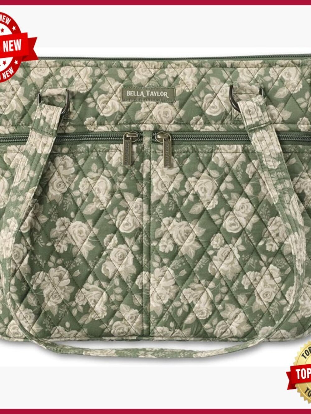 Lightweight Quilted Cotton Tote with 10 Pockets, 12x11x4 Inches